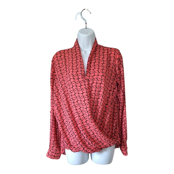 Pleione Coral Hi/Lo Faux Wrap Blouse Sz M Business Casual Office - Picture 2 of 4